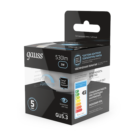 Gauss Лампа MR16 5W 530lm 4100K GU5.3 диммируемая LED