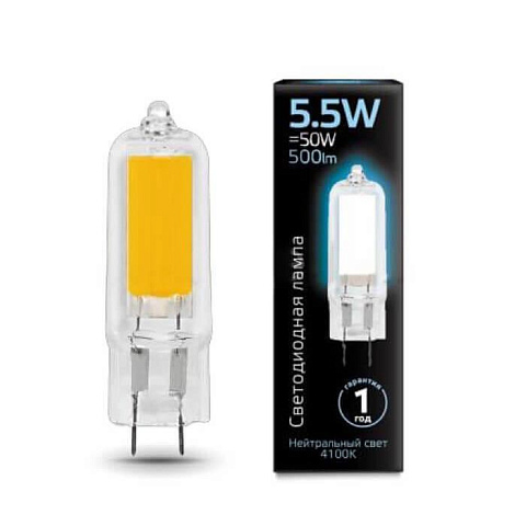 Gauss Лампа G4 AC220-240V 5.5W 500lm 4100K стекло LED