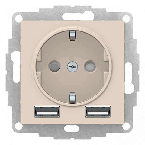 Systeme Electric AtlasDesign Бежевый SO + USB Розетка A+A, 5В/2,4А, 2х5В/1,2А, механизм