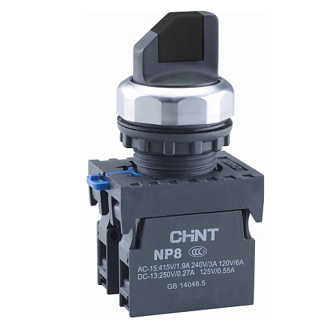 CHINT Переключатель без подсветки NP8-11X/212, 2 положения с фиксацией, чёрная 1НО+1НЗ IP65 (R)