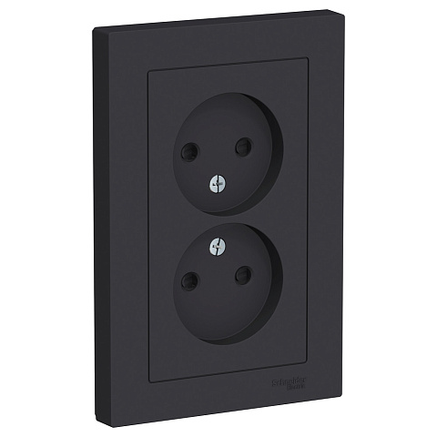 Systeme Electric AtlasDesign Карбон Розетка б/з двойная, со шторками,16А, в сборе