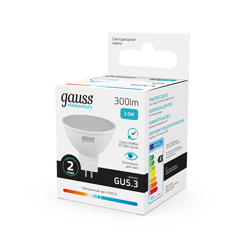 Gauss Лампа Elementary MR16 3.5W 300lm 4100K GU5.3 LED