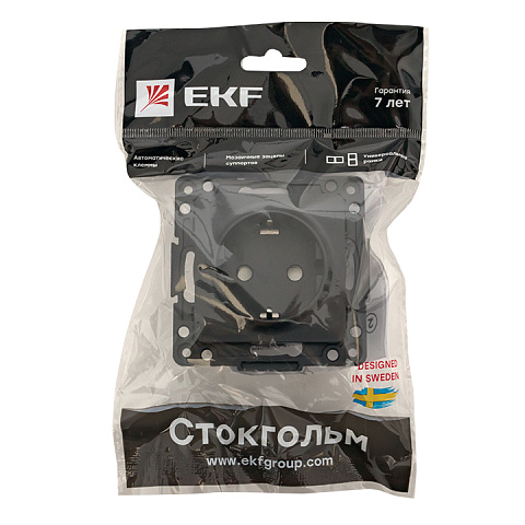 EKF PROxima Стокгольм Черный Розетка с/з, со шторками, 16А ,винт.клеммы