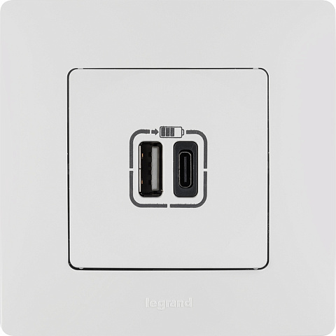 Legrand Etika, белый, зарядное устройство с USB разъемами A-C