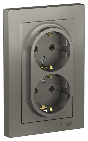 Systeme Electric AtlasDesign Сталь Розетка с/з двойная, 16А, в сборе